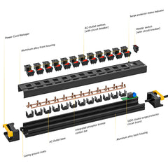 CRST 12 Outlets Individual Switches Power Strip Surge Protector with Cord Holding Design, 9FT Flat Plug Power Cord - Magnadyne