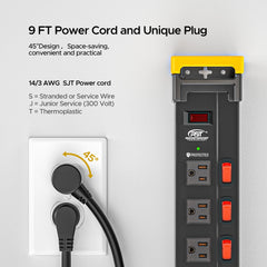 CRST 12 Outlets Individual Switches Power Strip Surge Protector with Cord Holding Design, 9FT Flat Plug Power Cord - Magnadyne