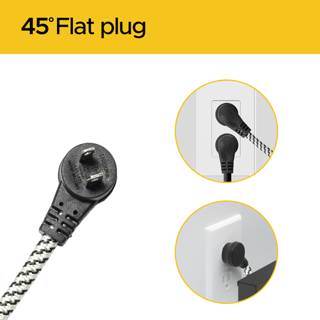 CRST 2-Pack 12ft Braided Flat Extension Cord | 2-Prong, 3-Outlet, Sliding Safety Covers, 45° Flat Plug, 16AWG 13A, ETL Listed - Magnadyne