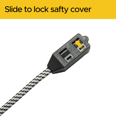 CRST 2-Pack 12ft Braided Flat Extension Cord | 2-Prong, 3-Outlet, Sliding Safety Covers, 45° Flat Plug, 16AWG 13A, ETL Listed - Magnadyne
