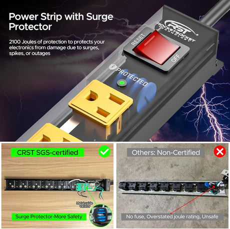 CRST 2-Pack 8-Outlet Heavy Duty Metal Power Strip, 2100J Surge, Mountable, SGS Certified - Magnadyne