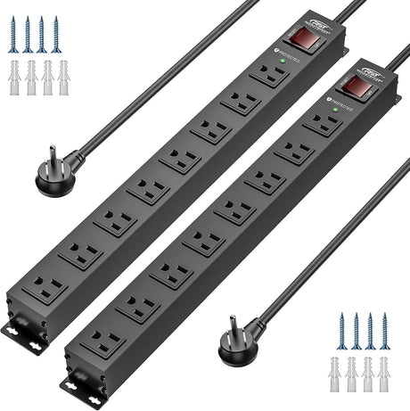 CRST 2-Pack 8-Outlet Heavy Duty Metal Power Strip, 2100J Surge, Mountable, SGS Certified - Magnadyne