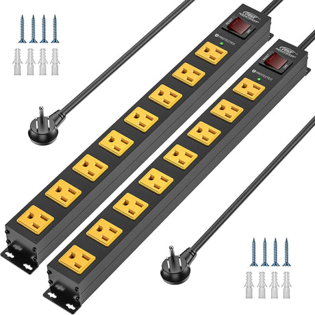 CRST 2-Pack 8-Outlet Heavy Duty Metal Power Strip, 2100J Surge, Mountable, SGS Certified - Magnadyne