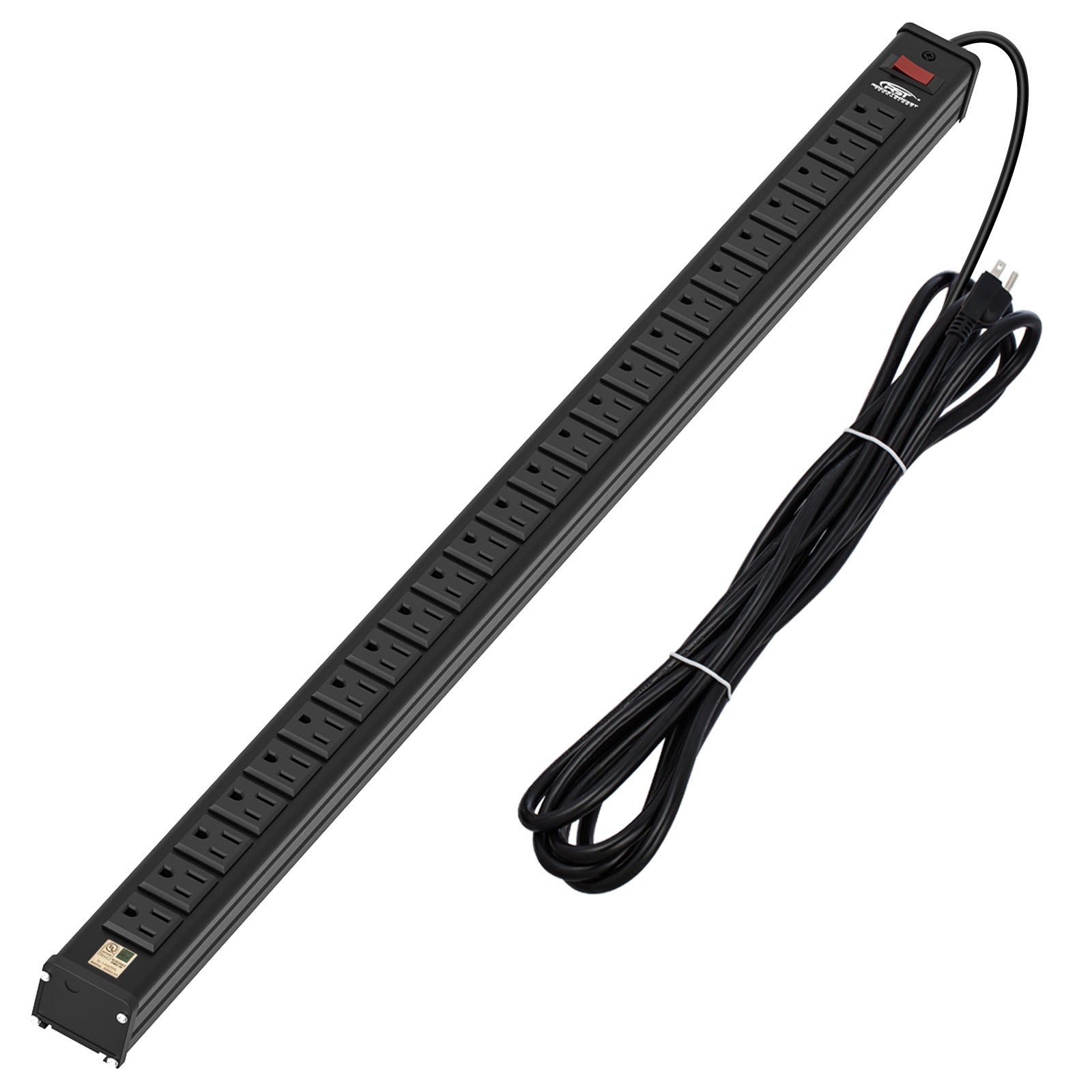 CRST 24 Outlets Heavy Duty Metal Power Strip, 15FT Power Cord, Mounting Brackets Included, UL Listed - Magnadyne