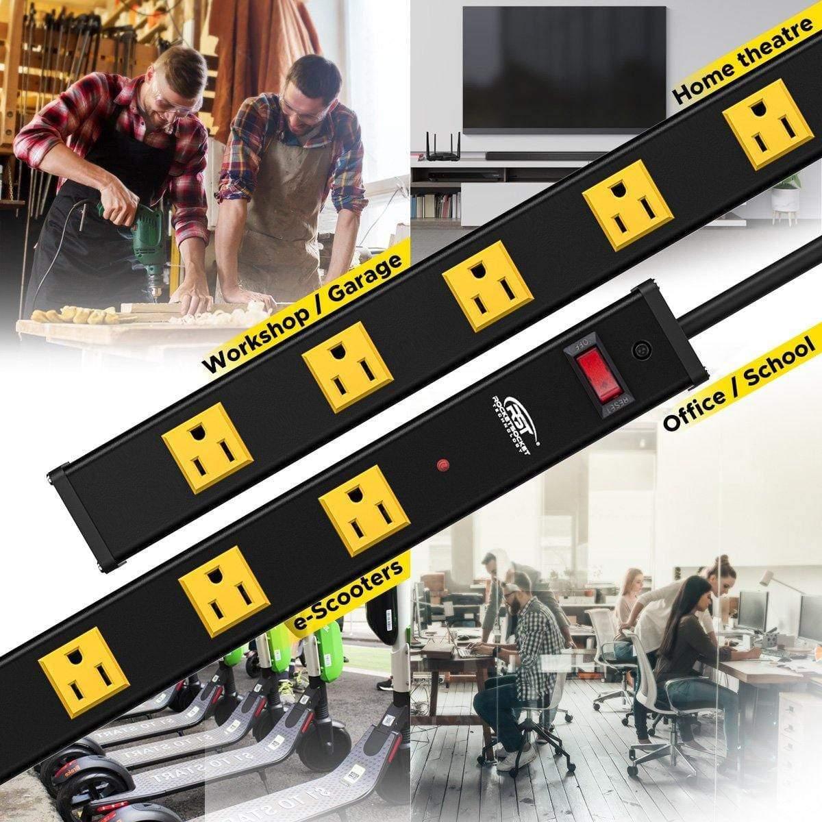 CRST 2.6" Wide Spaced 12 Outlets Mountable Metal Power Strip Surge Protector, Optional 6FT or 15FT Power Cord, Mounting Brackets included - Magnadyne