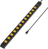 CRST 2.6" Wide Spaced 12 Outlets Mountable Metal Power Strip Surge Protector, Optional 6FT or 15FT Power Cord, Mounting Brackets included - Magnadyne