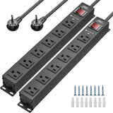 CRST 2PK Wider Spaced 6 Outlet Metal Surge Protector Power Strip 2100J 15A 1875W Heavy Duty Mountable Power Bar 6FT Flat Plug Extension Cord - Magnadyne