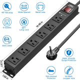 CRST 2PK Wider Spaced 6 Outlet Metal Surge Protector Power Strip 2100J 15A 1875W Heavy Duty Mountable Power Bar 6FT Flat Plug Extension Cord - Magnadyne