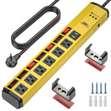 CRST 6 Outlets Dural USB Individual Switches Metal Power Strip Surge Protector, 6FT Flat Plug Power Cord - Magnadyne