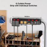 CRST 6 Outlets Individual Switches Mountable Metal Power Strip Surge Protector, 6FT Flat Plug Power Cord, Optional 3 Colors - Magnadyne