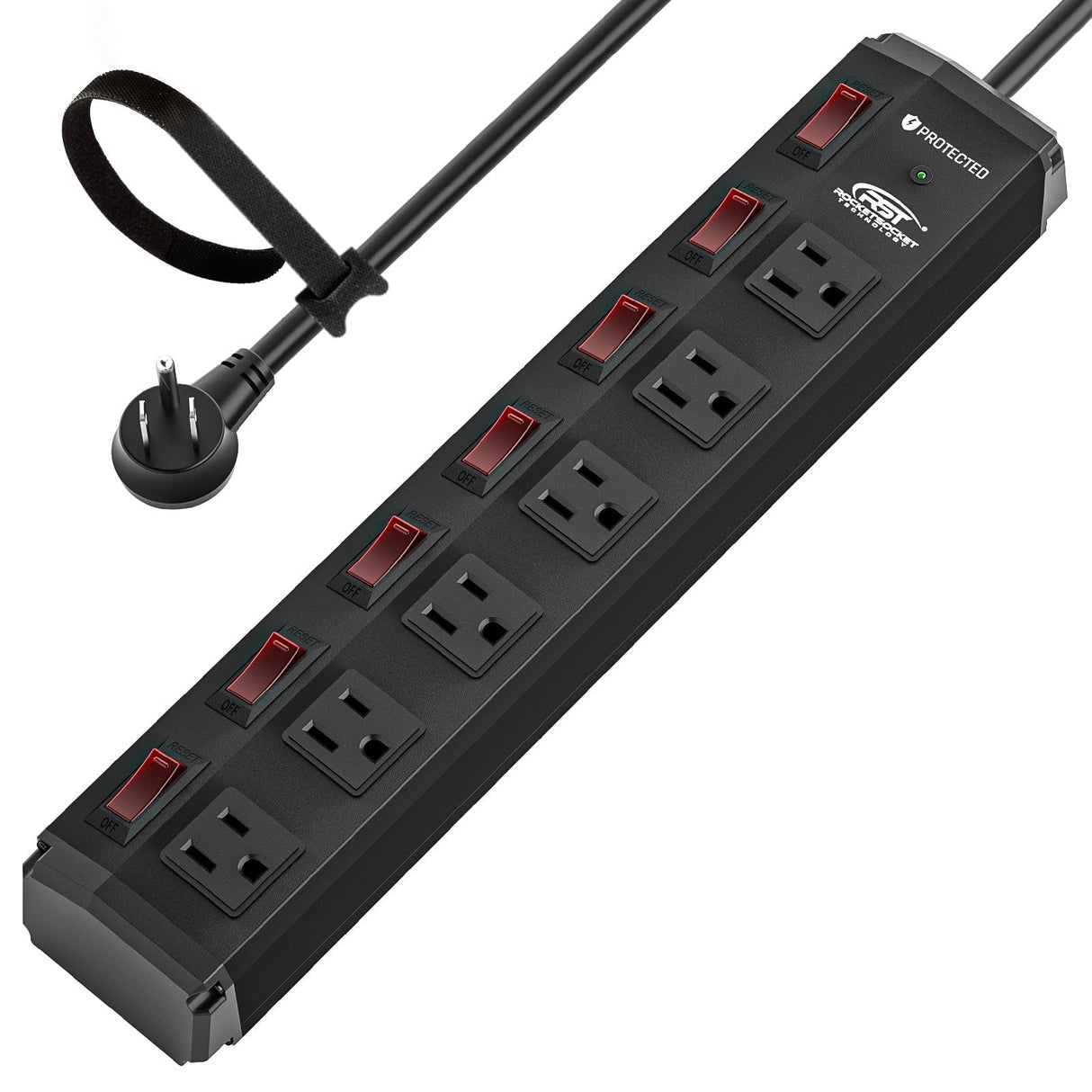 CRST 6 Outlets Individual Switches Mountable Metal Power Strip Surge Protector, 6FT Flat Plug Power Cord, Optional 3 Colors - Magnadyne