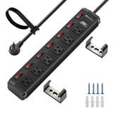 CRST 6 Outlets Individual Switches Mountable Metal Power Strip Surge Protector, 6FT Flat Plug Power Cord, Optional 3 Colors - Magnadyne