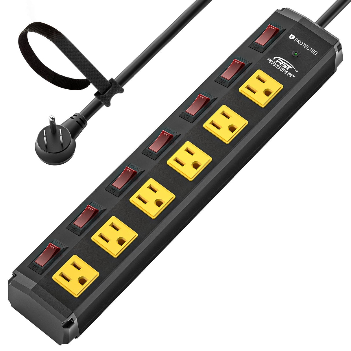 CRST 6 Outlets Individual Switches Mountable Metal Power Strip Surge Protector, 6FT Flat Plug Power Cord, Optional 3 Colors - Magnadyne