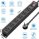 CRST 6 Outlets Wide Spaced Mountable Metal Power Strip Surge Protector, 6FT Flat Plug Power Cord, Mounting Kits Included - Magnadyne