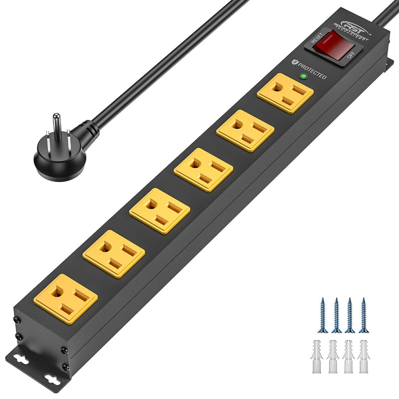 CRST 6 Outlets Wide Spaced Mountable Metal Power Strip Surge Protector, 6FT Flat Plug Power Cord, Mounting Kits Included - Magnadyne