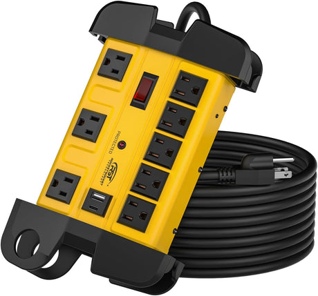 CRST 8-Outlet Heavy Duty Metal Power Strip | USB-C, 1350J Surge, ETL Listed - Magnadyne