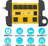 CRST 8-Outlet Heavy Duty Metal Power Strip | USB-C, 1350J Surge, ETL Listed - Magnadyne