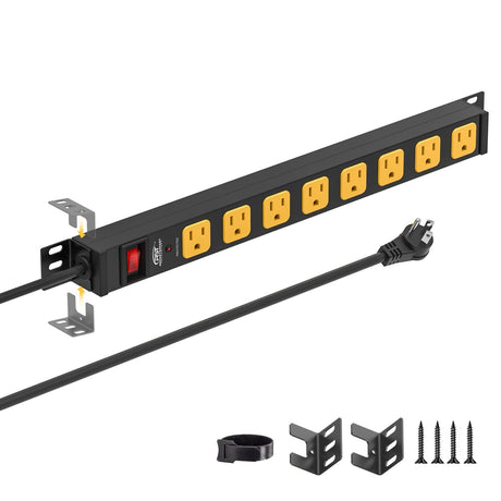 CRST 8-Outlet Mountable Metal Power Strip | 4-Way Bracket Mount, 2100J - Magnadyne