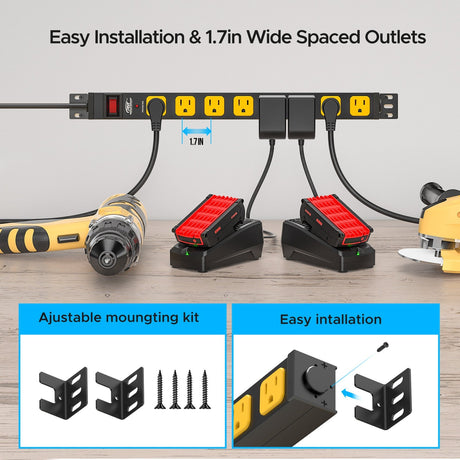 CRST 8-Outlet Mountable Metal Power Strip | 4-Way Bracket Mount, 2100J - Magnadyne