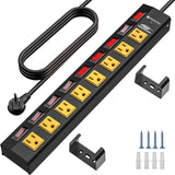 CRST 8-Outlet Wide Metal Surge Protector Power Strip - Individual Switches, 1200J, Wall Mount, 6ft Cord - Magnadyne