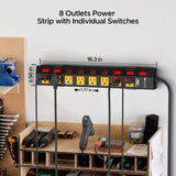 CRST 8-Outlet Wide Metal Surge Protector Power Strip - Individual Switches, 1200J, Wall Mount, 6ft Cord - Magnadyne
