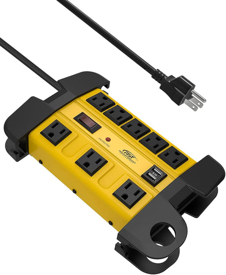 CRST 8 Outlets Dural USB Mountable Metal Power Strip Surge Protector with Cord Wrapping Design, Optional 15FT or 6FT Power Cord - Magnadyne