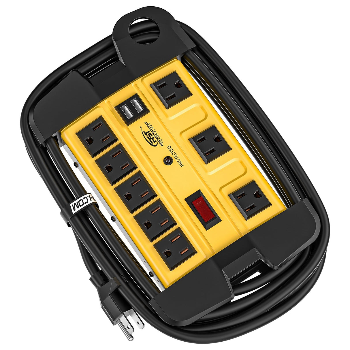 CRST 8 Outlets Dural USB Mountable Metal Power Strip Surge Protector with Cord Wrapping Design, Optional 15FT or 6FT Power Cord - Magnadyne