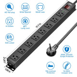 CRST 8 Outlets Wide Spaced Mountable Metal Power Strip Surge Protector, 6FT Flat Plug Power Cord, Mounting Kits Included - Magnadyne