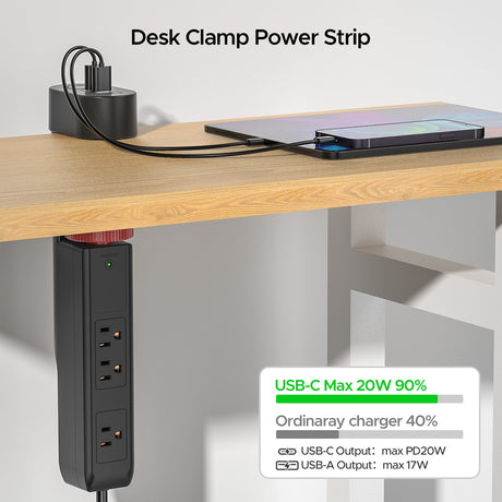 CRST Desk Clamp Power Strip | 3 Outlets + 3 USB (20W USB-C PD), 1020J Surge Protector - Magnadyne