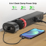 CRST Desk Clamp Power Strip | 3 Outlets + 3 USB (20W USB-C PD), 1020J Surge Protector - Magnadyne