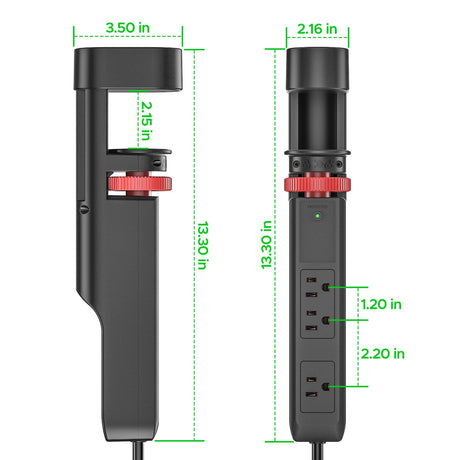 CRST Desk Clamp Power Strip | 3 Outlets + 3 USB (20W USB-C PD), 1020J Surge Protector - Magnadyne