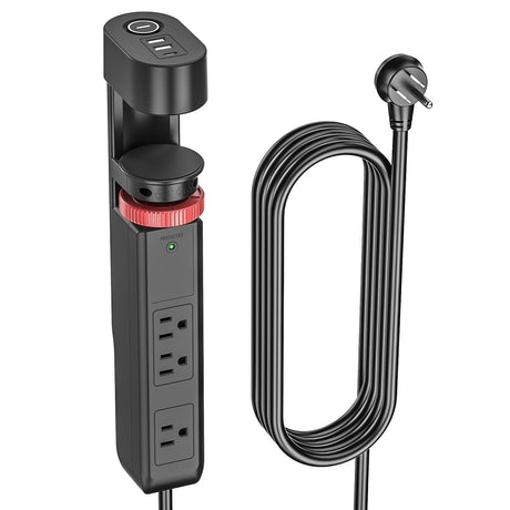 CRST Desk Clamp Power Strip | 3 Outlets + 3 USB (20W USB-C PD), 1020J Surge Protector - Magnadyne