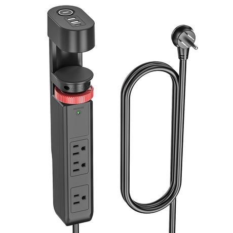 CRST Desk Clamp Power Strip | 3 Outlets + 3 USB (20W USB-C PD), 1020J Surge Protector - Magnadyne