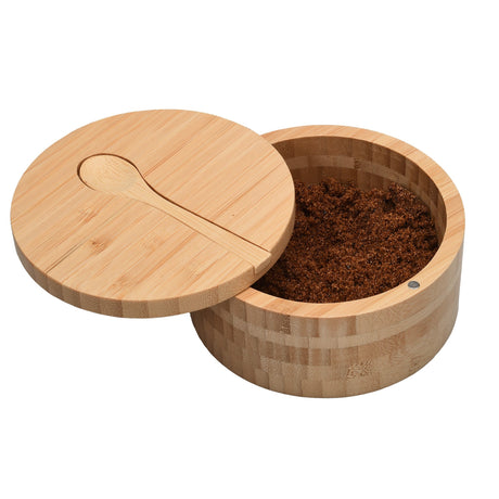 Eco-Friendly Bamboo Salt & Spice Cellar with Integrated Spoon – 1, 2, or 3 Compartments - Magnadyne