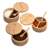 Eco-Friendly Bamboo Salt & Spice Cellar with Integrated Spoon – 1, 2, or 3 Compartments - Magnadyne
