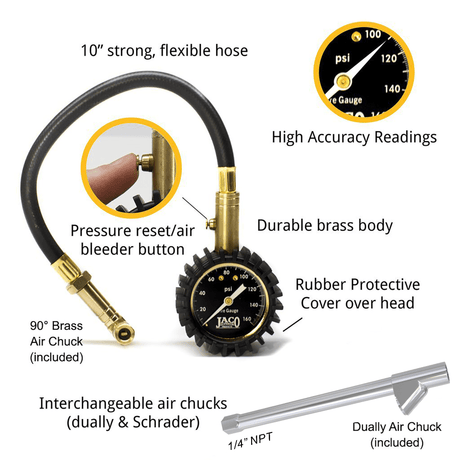 EliteProPlus™ Tire Pressure Gauge with Dually Air Chuck - 160 PSI - Magnadyne