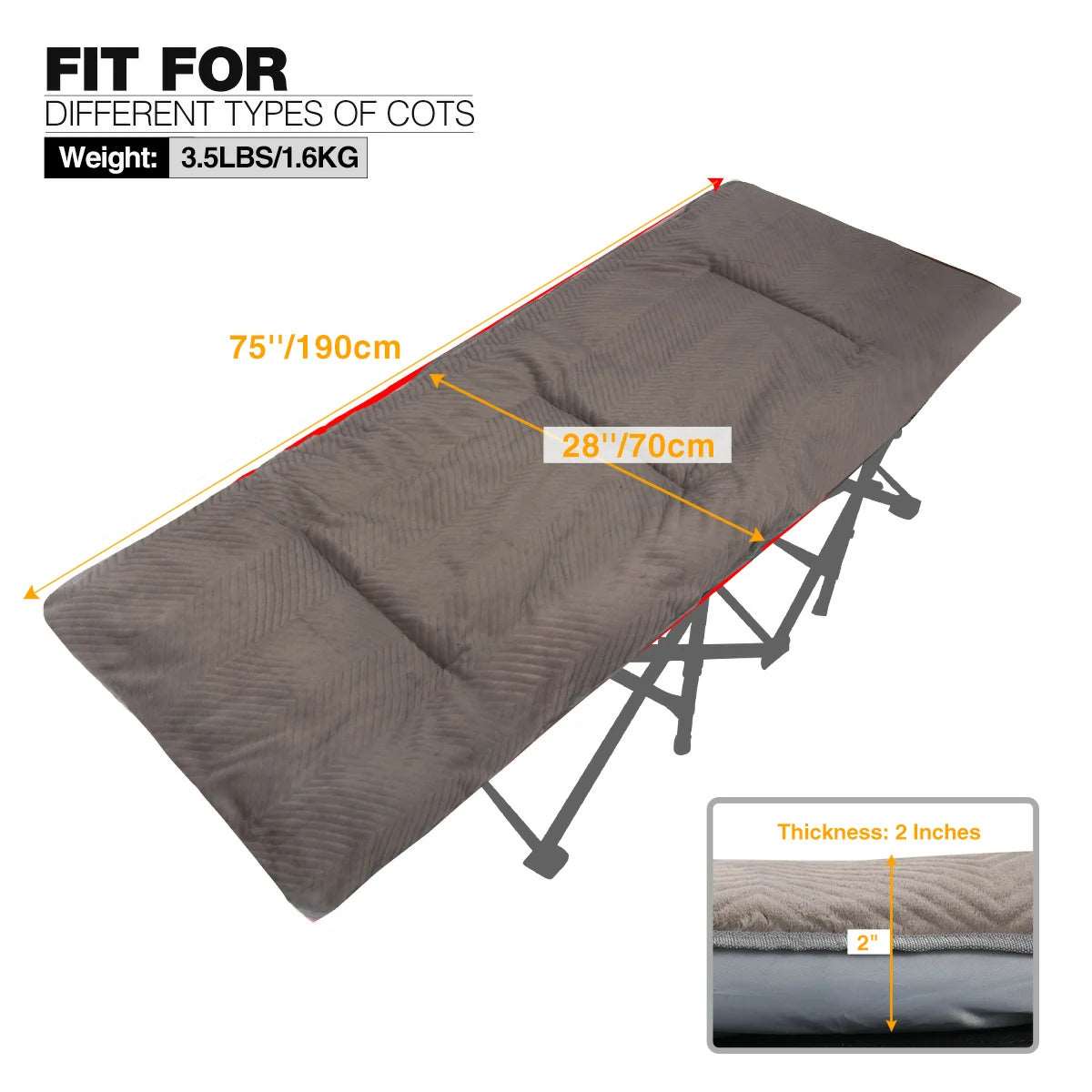 Extra Thick Folding Cot Pad, Soft Rabbit Hair Velvet, Brown Gary - Magnadyne