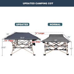 Extra Wide Folding Camping Cot for Adults, Grey Blue Green - Magnadyne