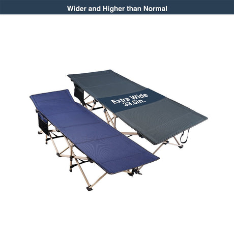 Extra Wide Folding Camping Cot for Adults, Grey Blue Green - Magnadyne