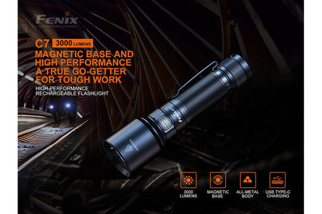 Fenix C7 High - performance Rechargeable LED Flashlight - 3000 Lumens - Magnadyne