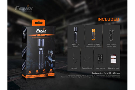 Fenix C7 High - performance Rechargeable LED Flashlight - 3000 Lumens - Magnadyne