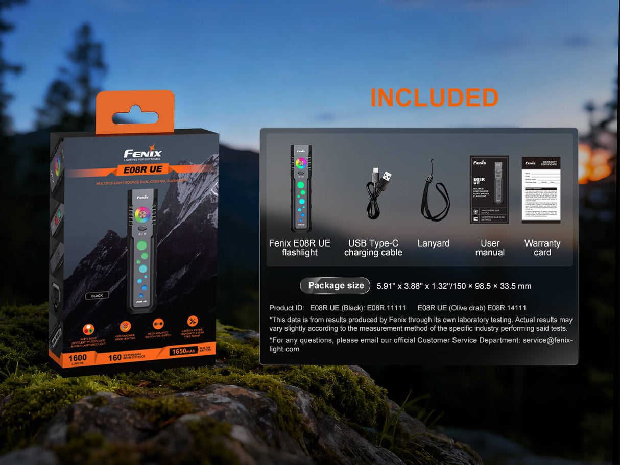 Fenix E08R UE Multi-Light EDC Flashlight With Red Light & Green Laser - Magnadyne