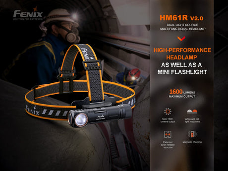Fenix HM61R V2 Rechargeable LED Headlamp - 1600 Lumens - Magnadyne