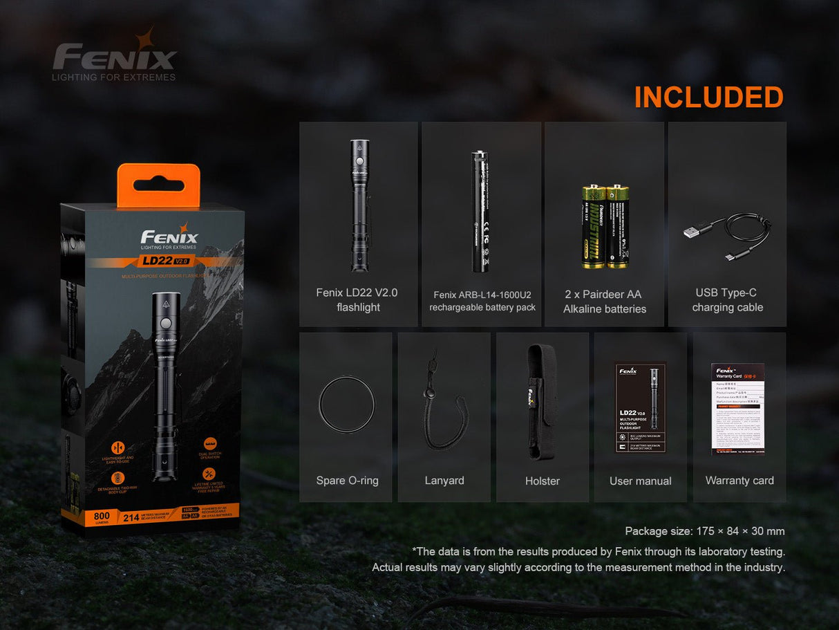 Fenix LD22 V2 Compact LED Flashlight - 800 Lumens - Magnadyne