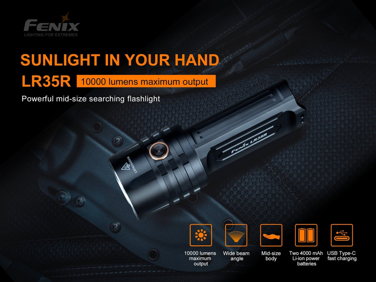 Fenix LR35R Rechargeable LED Flashlight - 10,000 Lumens - Magnadyne