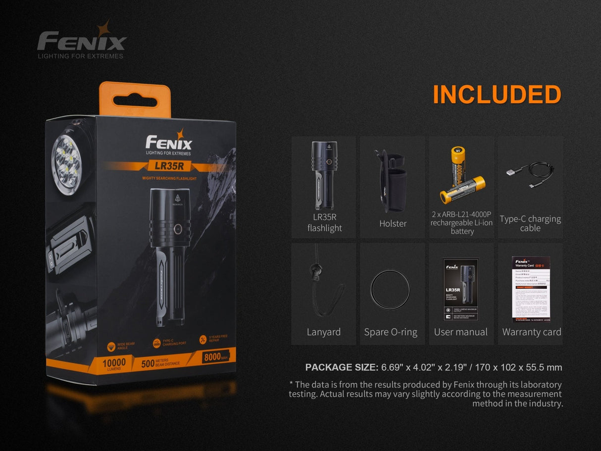 Fenix LR35R Rechargeable LED Flashlight - 10,000 Lumens - Magnadyne