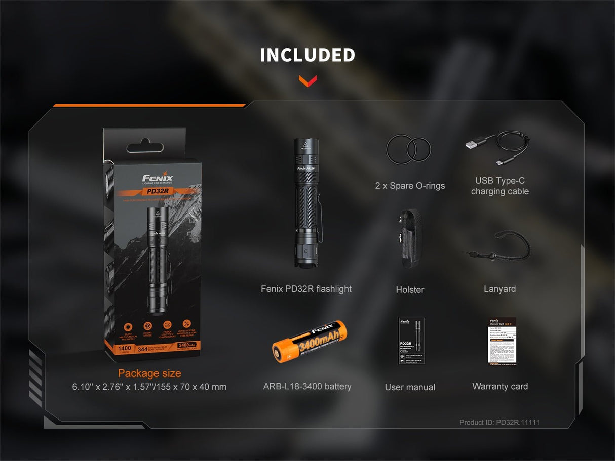 Fenix PD32R Rechargeable Silent Switch LED Flashlight - Magnadyne