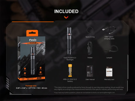 Fenix PD36R V2 Compact Rechargeable Tactical Flashlight - 1700 Lumens - Magnadyne