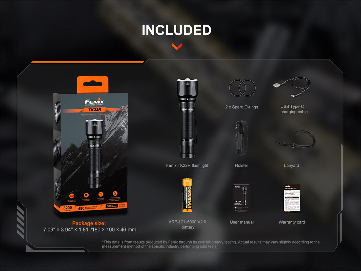 Fenix TK22R Rechargeable Tactical & Duty Flashlight - Magnadyne