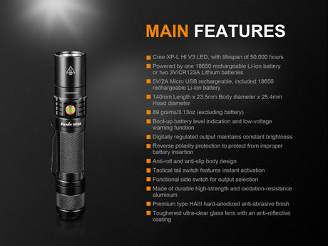 Fenix UC35 V2.0 LED Rechargeable EDC Flashlight - Magnadyne